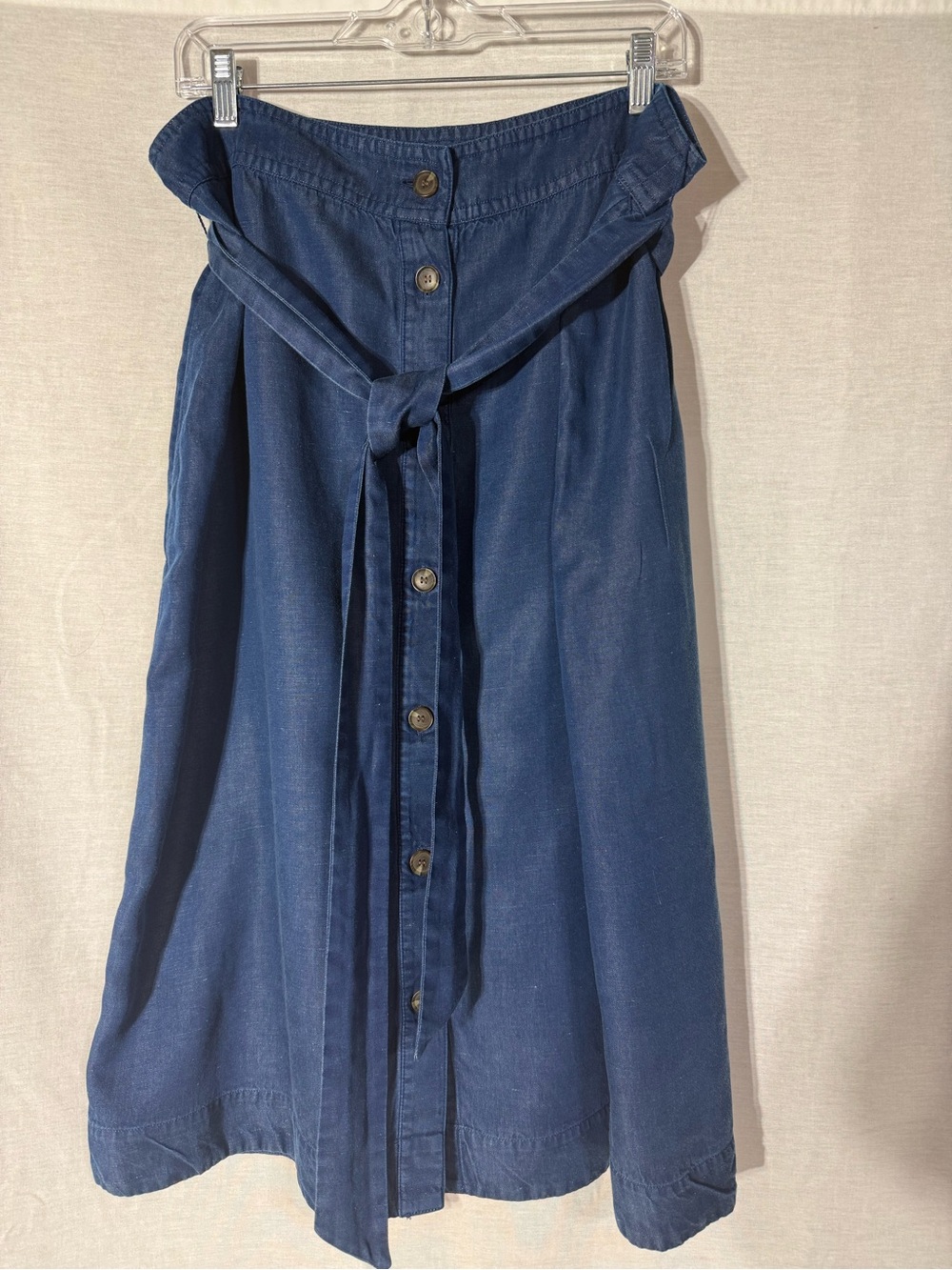 Ann Taylor Factory Indigo Button-Front Midi Skirt with Waist Tie Size 16